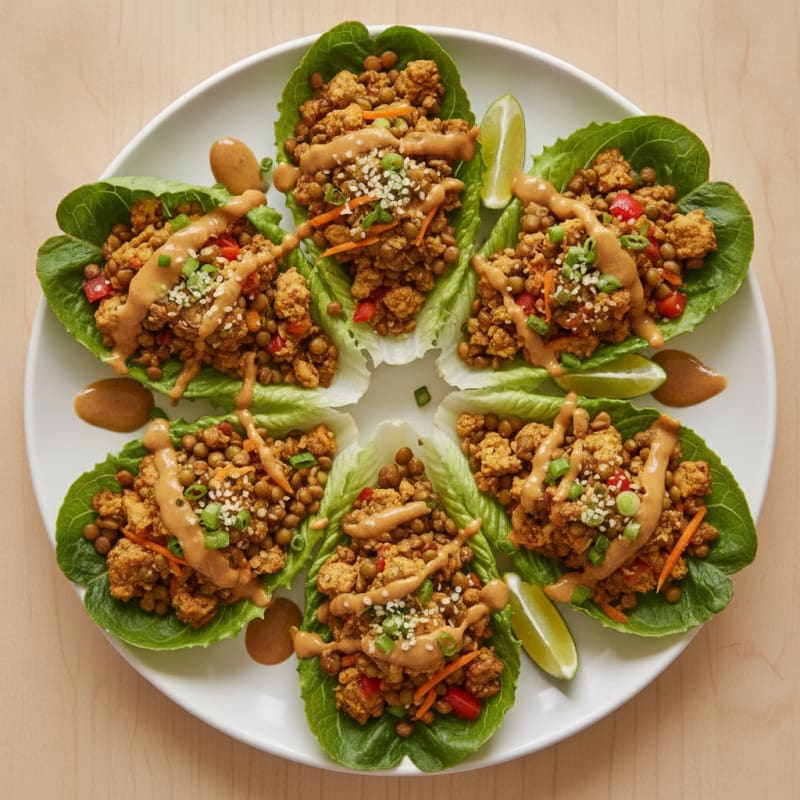 Lentil and Vegetable Lettuce Wraps with Peanut Sauce