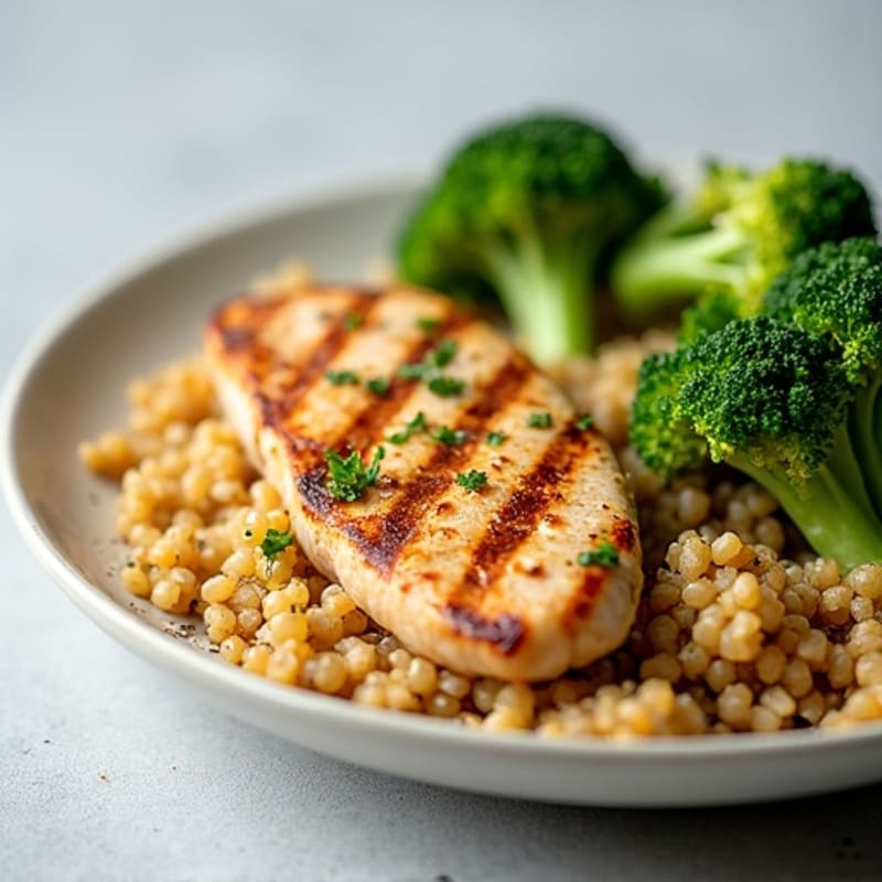 Grilled Chicken Breast with Quinoa and Roasted Broccoli