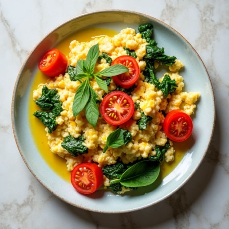 Egg White Spinach Scramble with Sliced Tomatoes