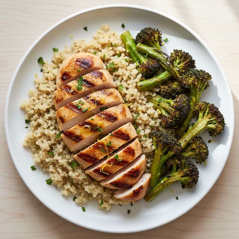 Grilled Chicken Breast with Quinoa and Roasted Broccoli