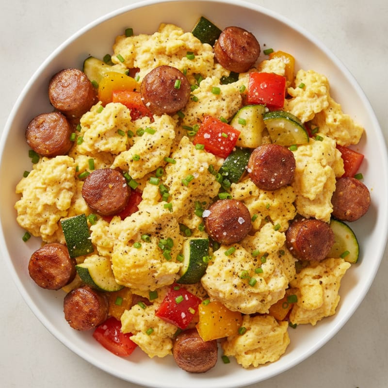 Hearty Scrambled Eggs with Roasted Vegetables
