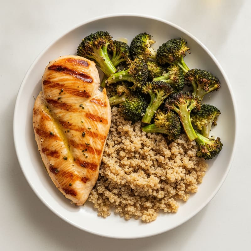 Grilled Chicken Breast with Roasted Broccoli and Quinoa
