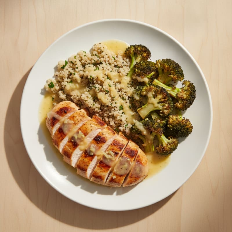 Grilled Lemon-Garlic Chicken Breast with Quinoa and Roasted Broccoli