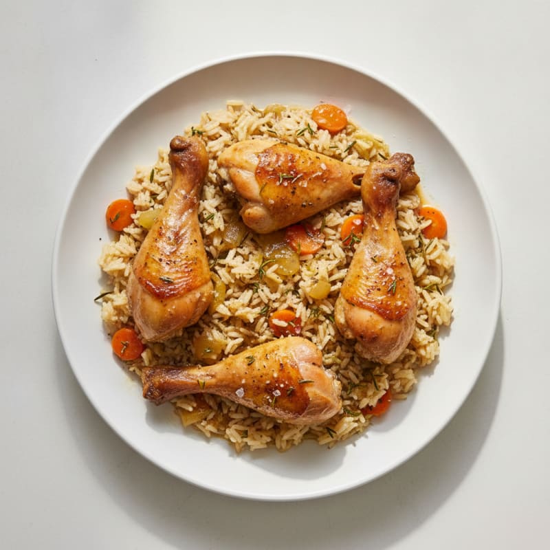 Herb-Braised Chicken Drumsticks with Savory Rice