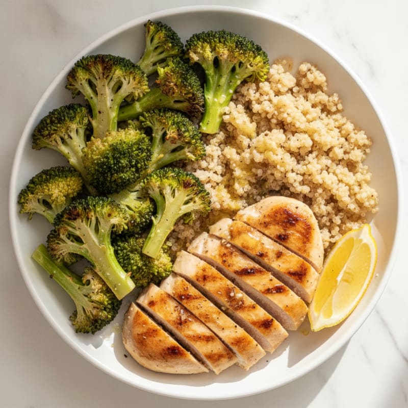 Grilled Chicken and Quinoa Bowl with Roasted Broccoli