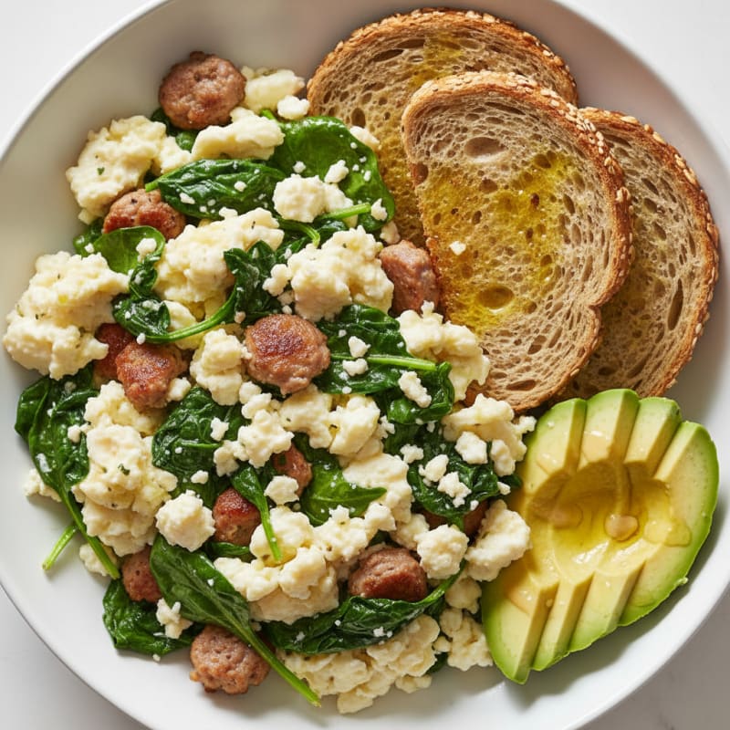 Egg White and Turkey Sausage Scramble with Spinach and Feta
