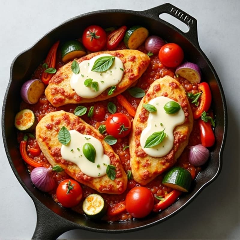 Chicken Pizza Skillet with Roasted Vegetables