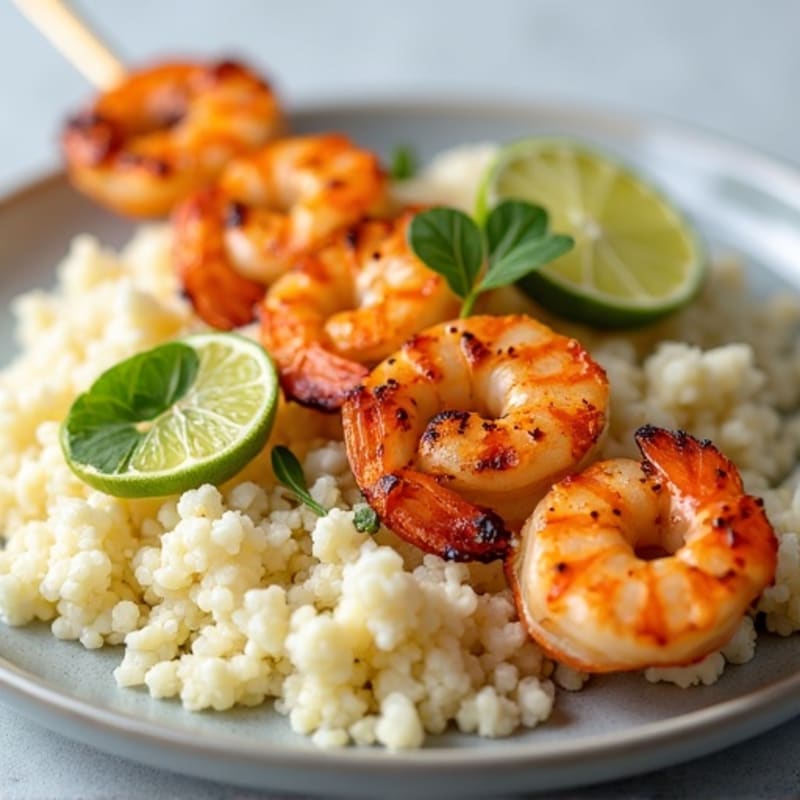 Juicy Ginger-Lime Shrimp Skewers with Fluffy Coconut Cauliflower Rice
