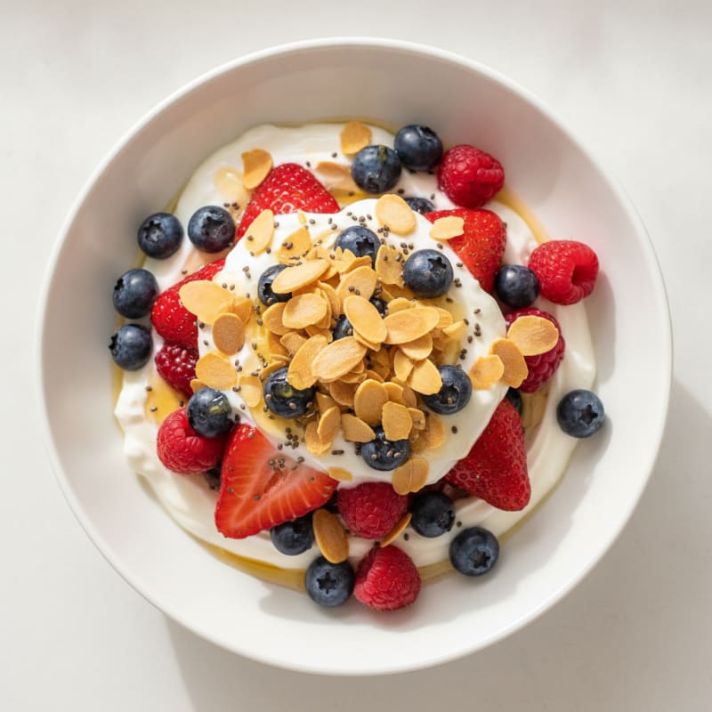 Greek Yogurt Parfait with Almonds and Mixed Berries