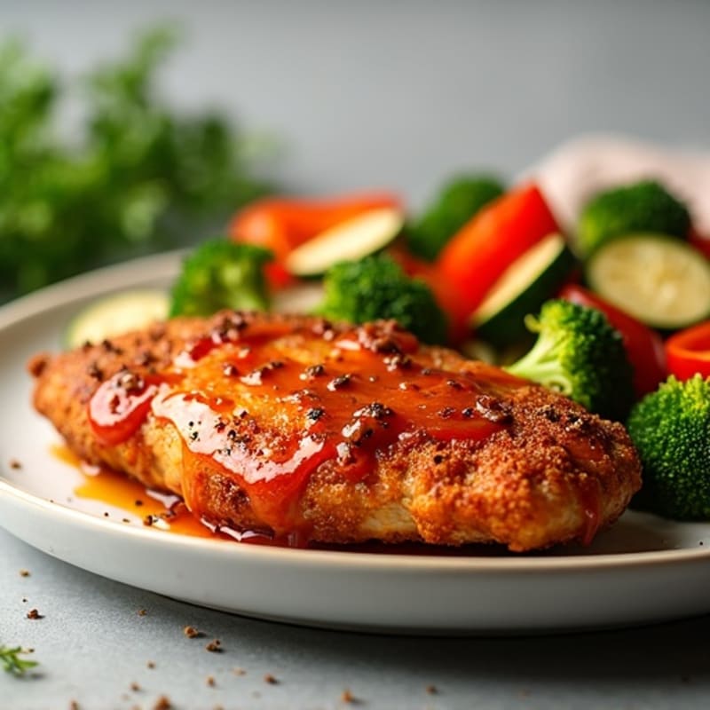 Crispy Baked Sweet and Sour Chicken with Roasted Vegetables
