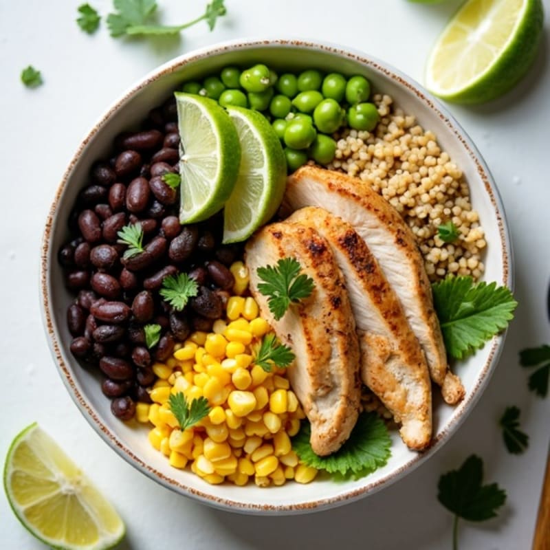 Cilantro-Lime Black Bean Bowl with Roasted Corn & Grilled Chicken