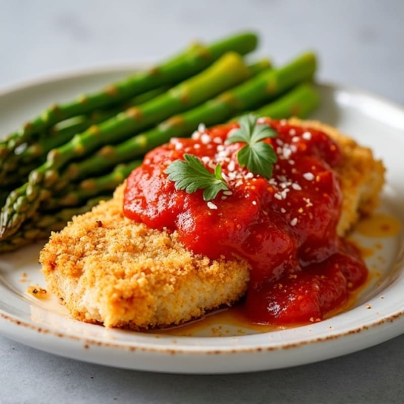 Crispy Baked Chicken Parmesan with Roasted Asparagus