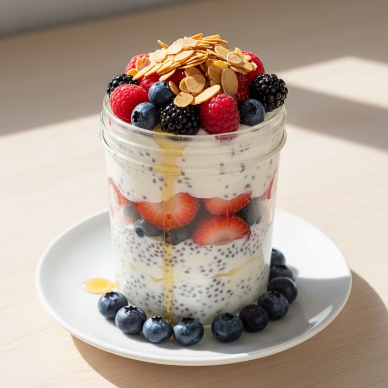 Protein Yogurt Parfait with Chia Seeds and Fresh Berries