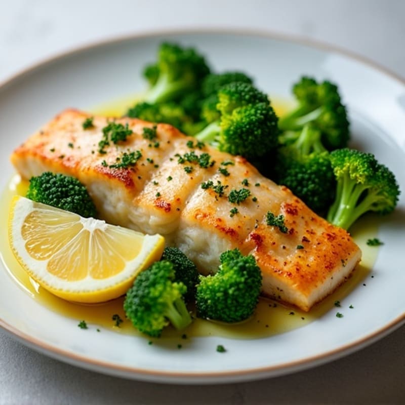 Seared Cod with Steamed Broccoli and Lemon