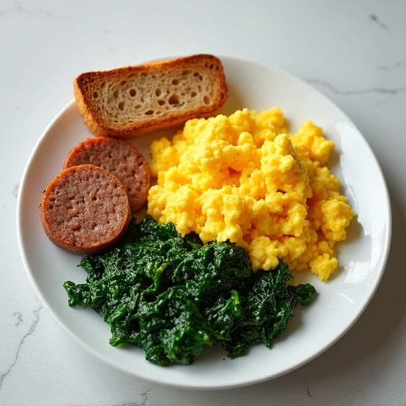 Scrambled Egg Whites with Turkey Sausage and Sautéed Spinach
