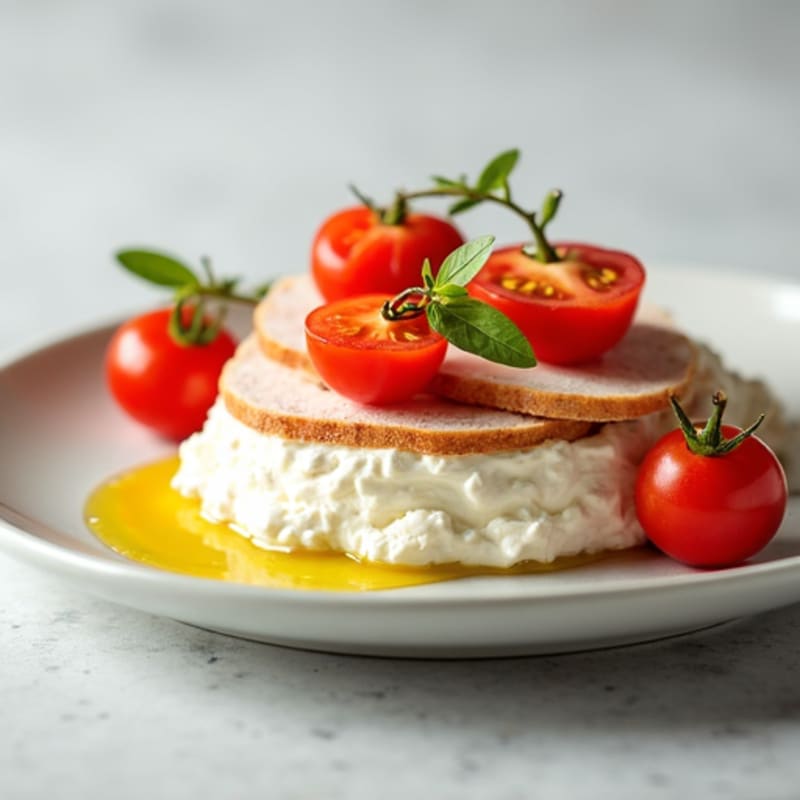 Cottage Cheese with Sliced Turkey and Cherry Tomatoes