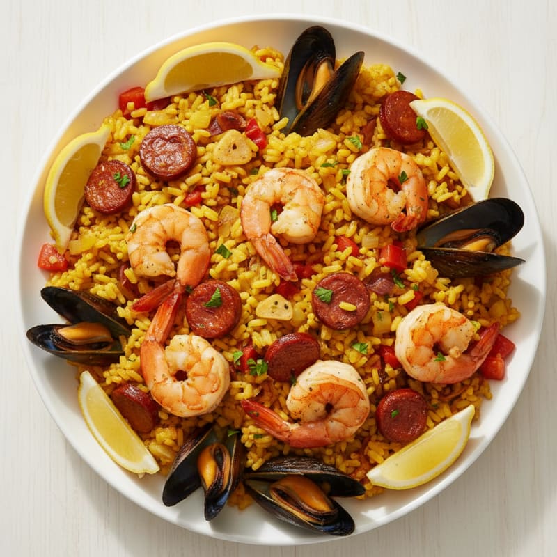 Saffron Seafood Paella with Chorizo