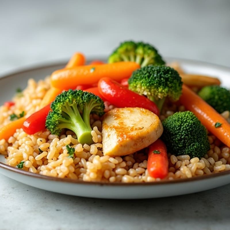 Chicken Stir-Fried Brown Rice with Fresh Vegetables