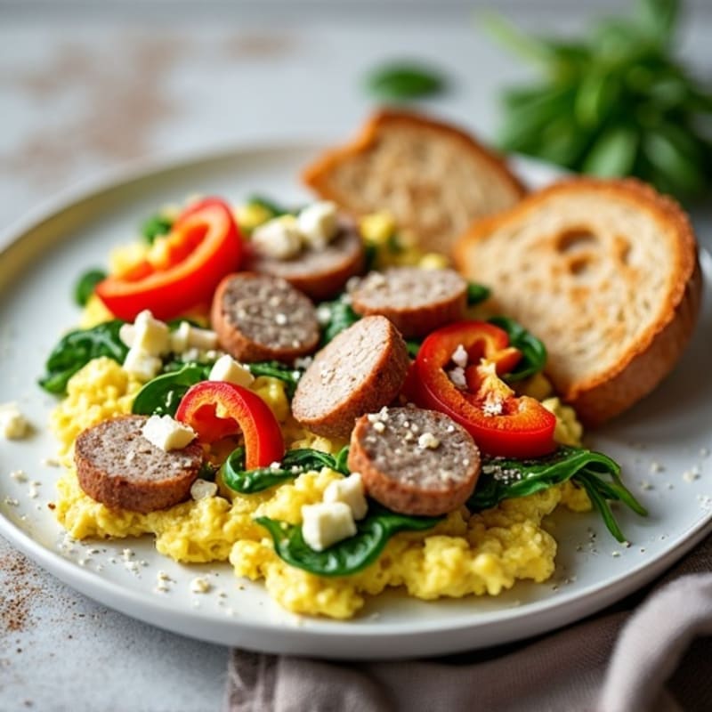 Egg White Scramble with Turkey Sausage and Spinach