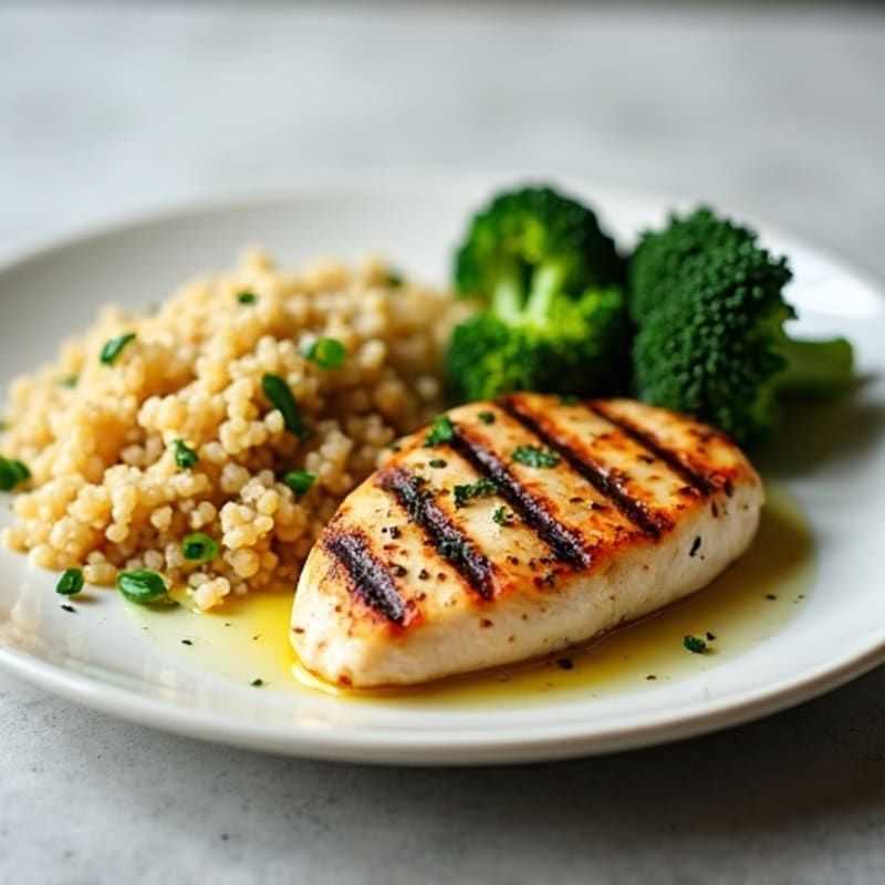 Grilled Chicken Breast with Roasted Broccoli and Quinoa