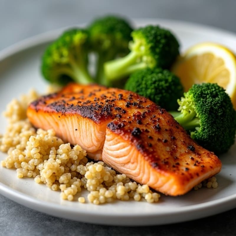 Seared Salmon Fillet with Roasted Broccoli and Quinoa