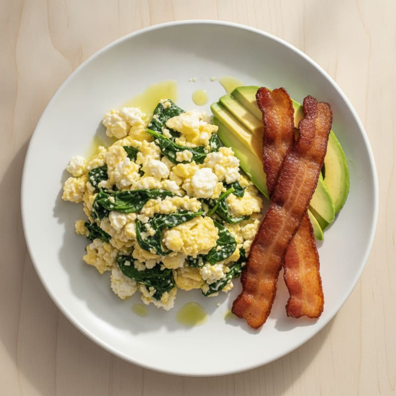 Cottage Cheese Scramble with Spinach and Turkey Bacon