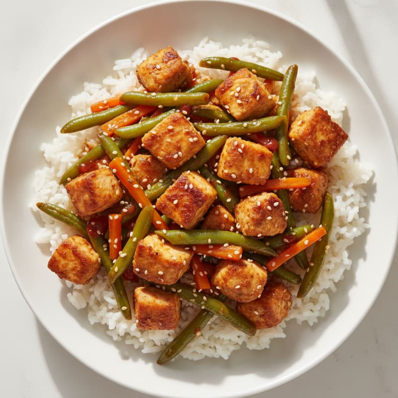 Spicy Chicken and Green Bean Rice Bowl