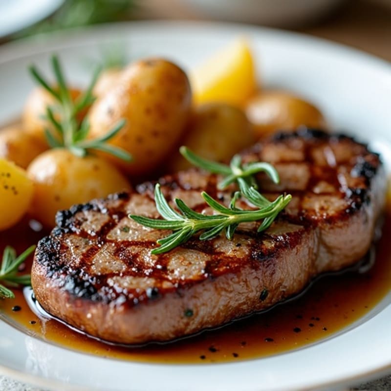 Pan-Seared Garlic Herb Steak with Crispy Roasted Potatoes