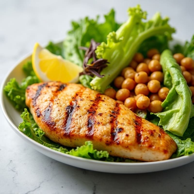 Grilled Chicken Breast with Crisp Romaine and Chickpeas