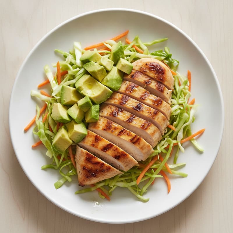 Grilled Chicken Breast with Crunchy Cabbage Slaw and Avocado