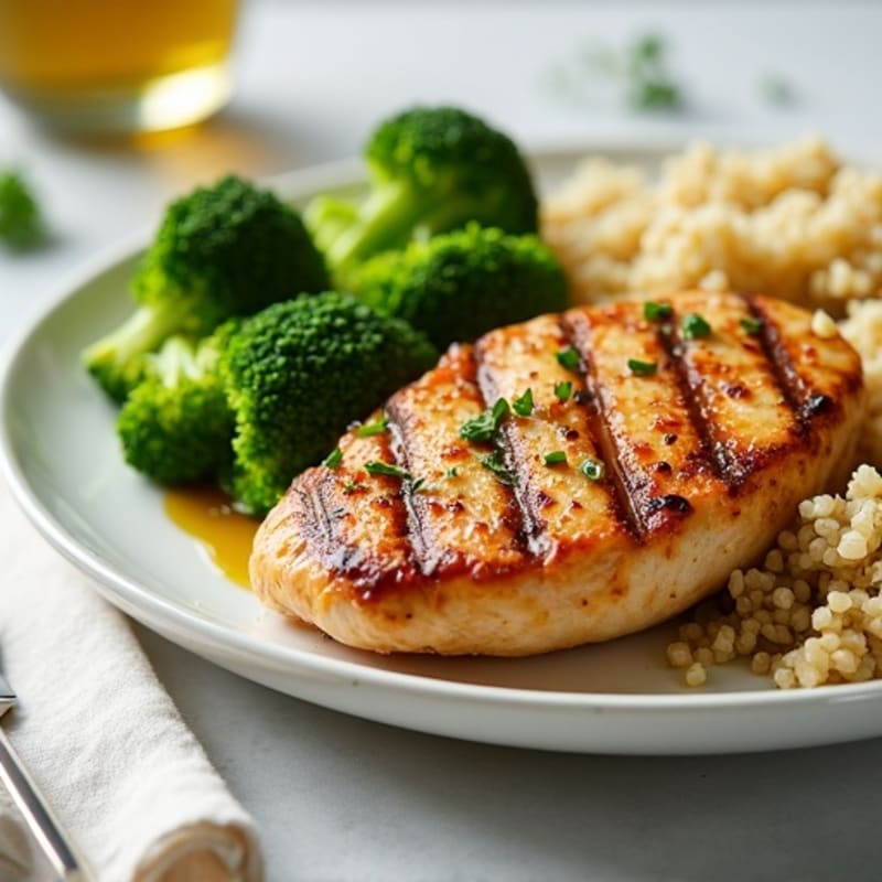 Grilled Chicken Breast with Quinoa and Steamed Broccoli