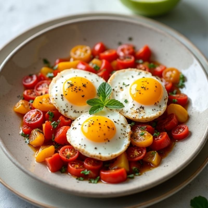 Spiced Tomato-Poached Eggs with Bell Peppers
