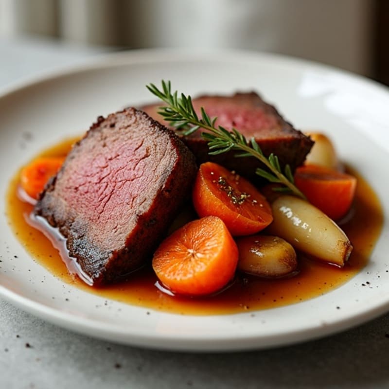 Tender Braised Beef Tongue with Roasted Root Vegetables