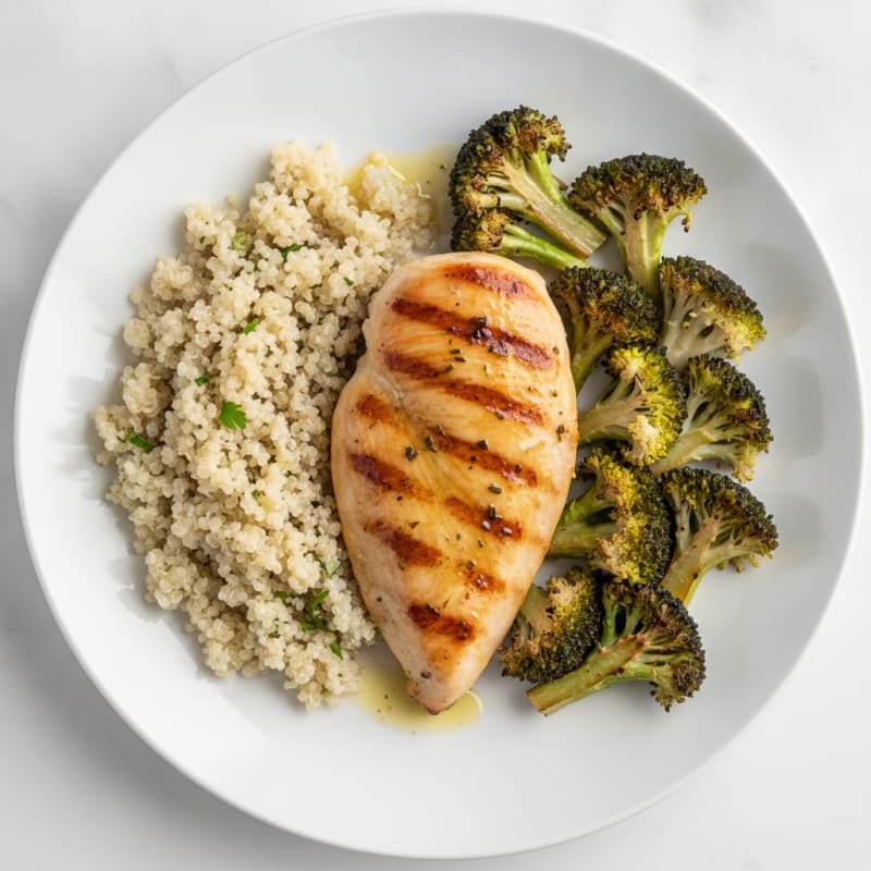 Grilled Chicken Breast with Roasted Broccoli and Quinoa