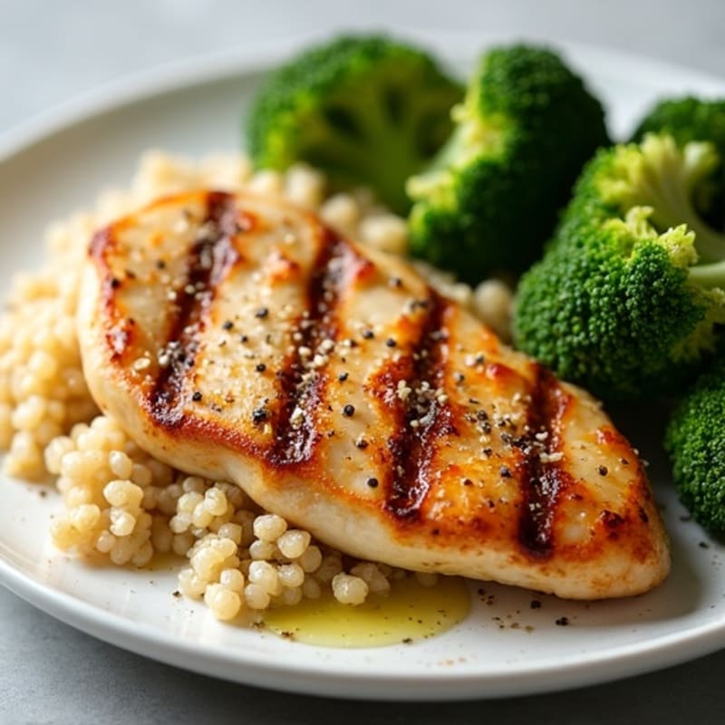 Grilled Chicken Breast with Quinoa and Roasted Broccoli