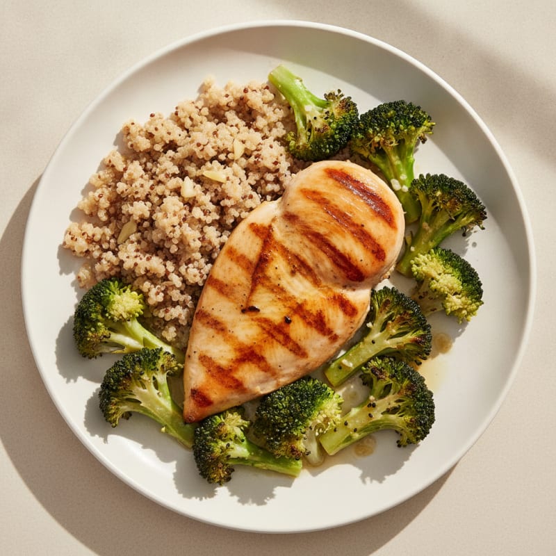 Grilled Chicken Breast with Roasted Broccoli and Quinoa