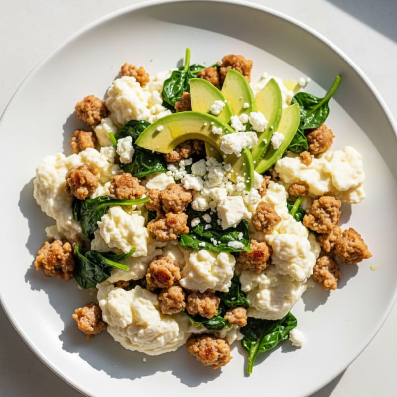 Egg White Scramble with Turkey Sausage and Spinach
