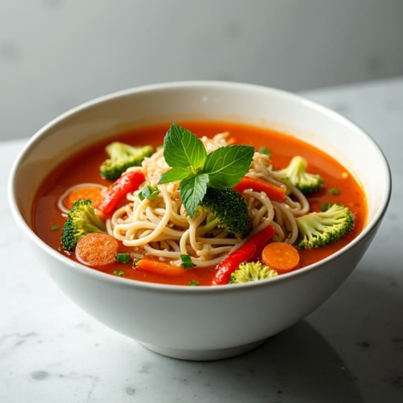 Chicken and Fresh Vegetable Spicy Sriracha Noodle Soup