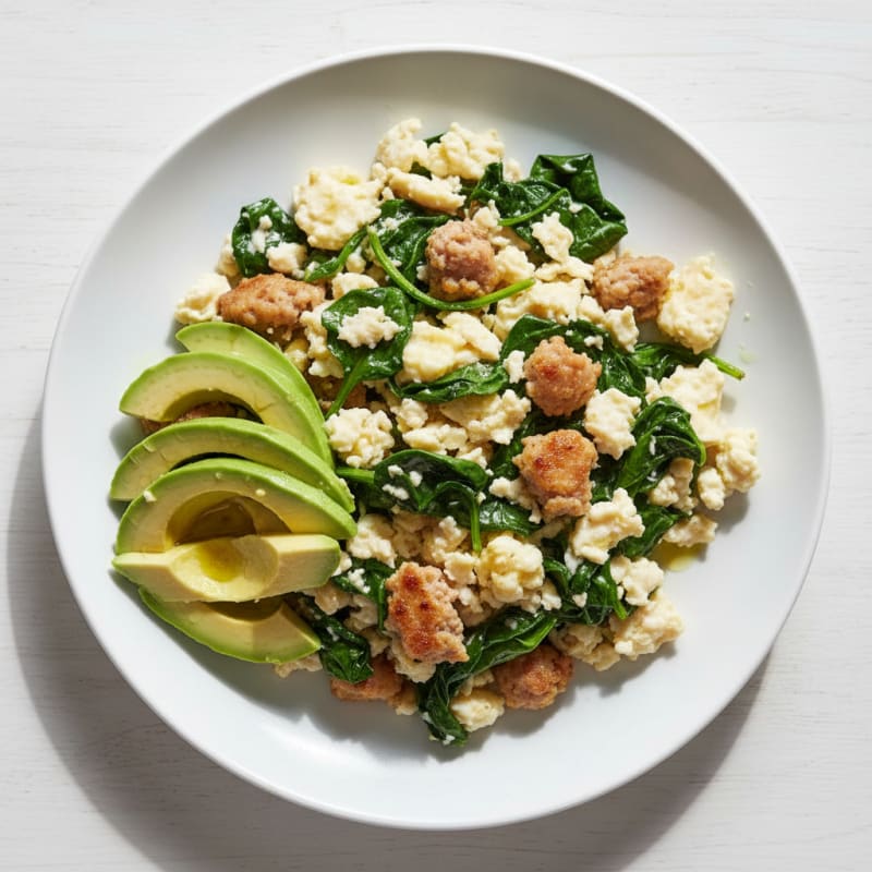 Egg White Spinach Scramble with Turkey Sausage