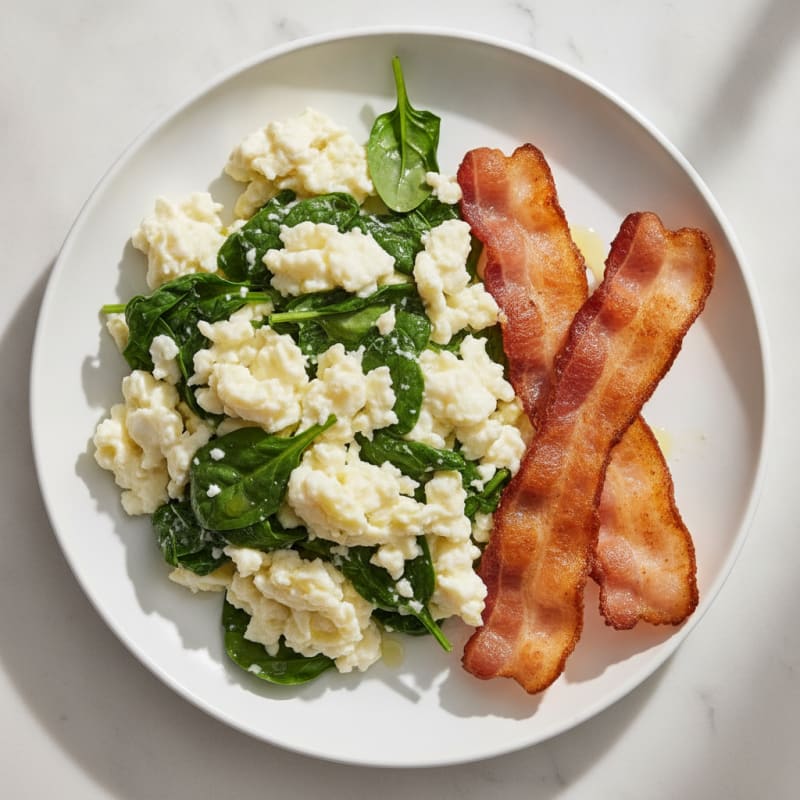 Egg White Scramble with Spinach and Turkey Bacon