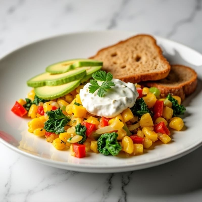 Egg White Veggie Scramble with Cottage Cheese