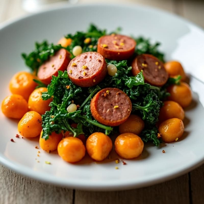 Sweet Potato Gnocchi with Lean Chicken Sausage and Sautéed Kale