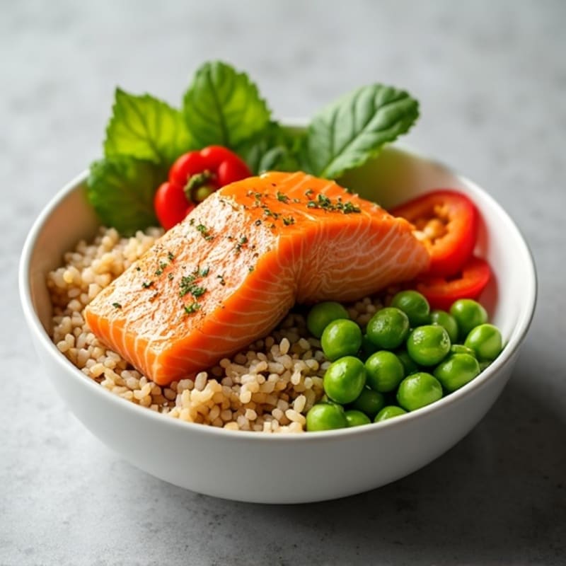 Fresh Salmon and Crunchy Vegetable Rice Bowl