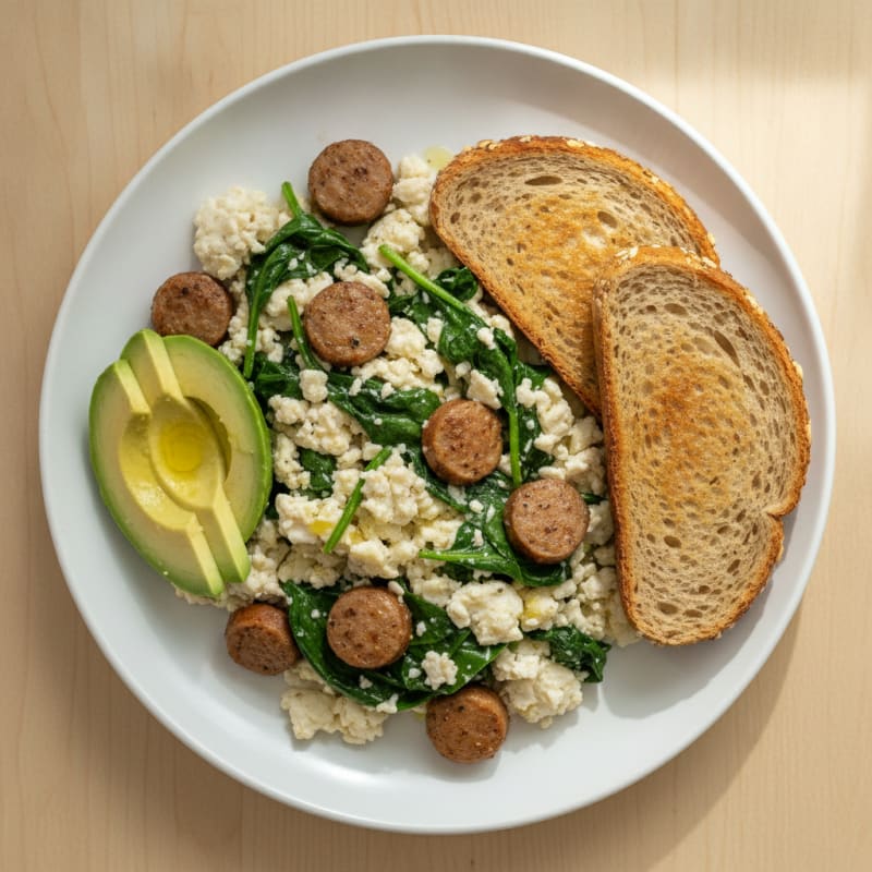 Egg White and Turkey Sausage Scramble with Spinach