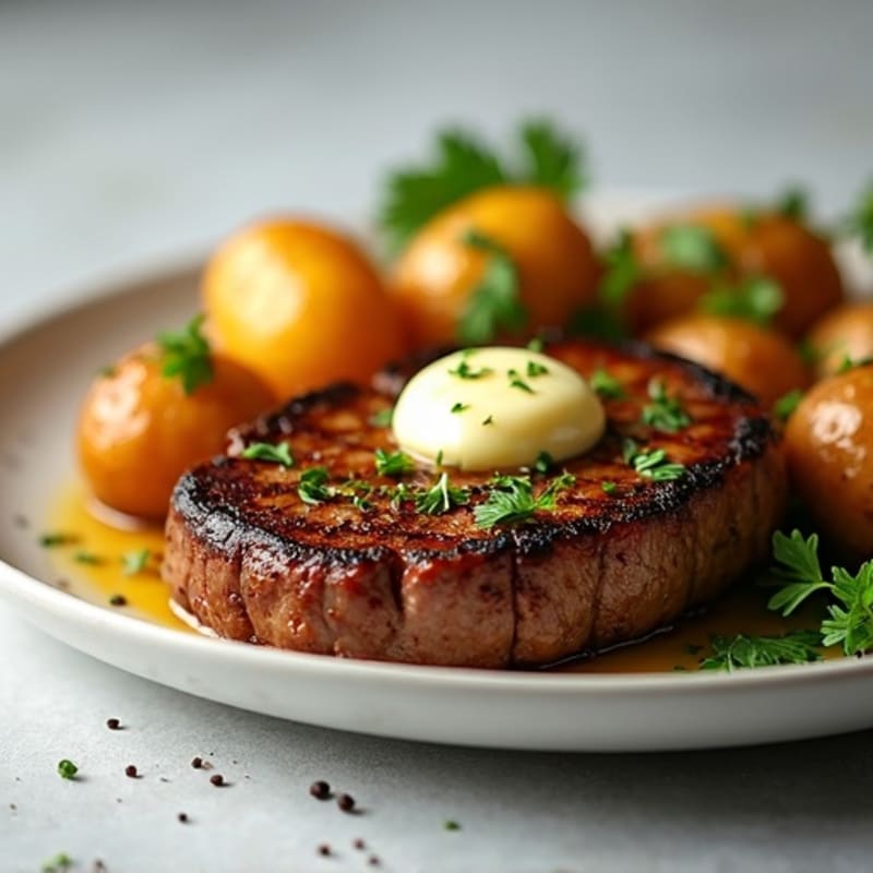 Herb-Garlic Butter Seared Steak with Roasted Baby Potatoes