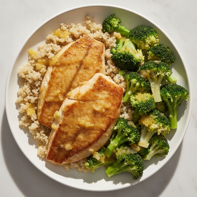 Seared Tilapia with Steamed Broccoli and Quinoa