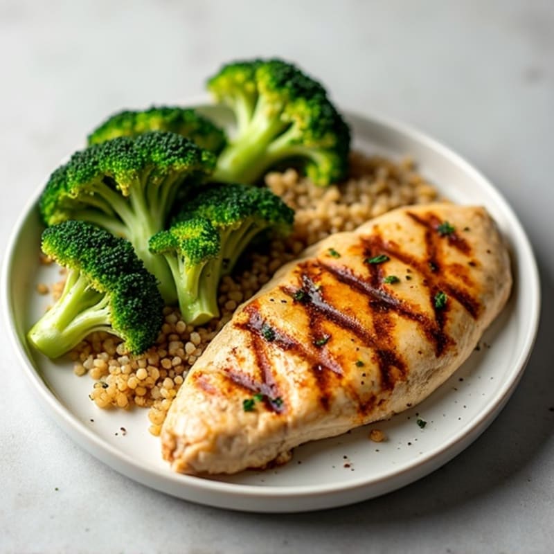 Grilled Chicken Breast with Roasted Broccoli and Quinoa