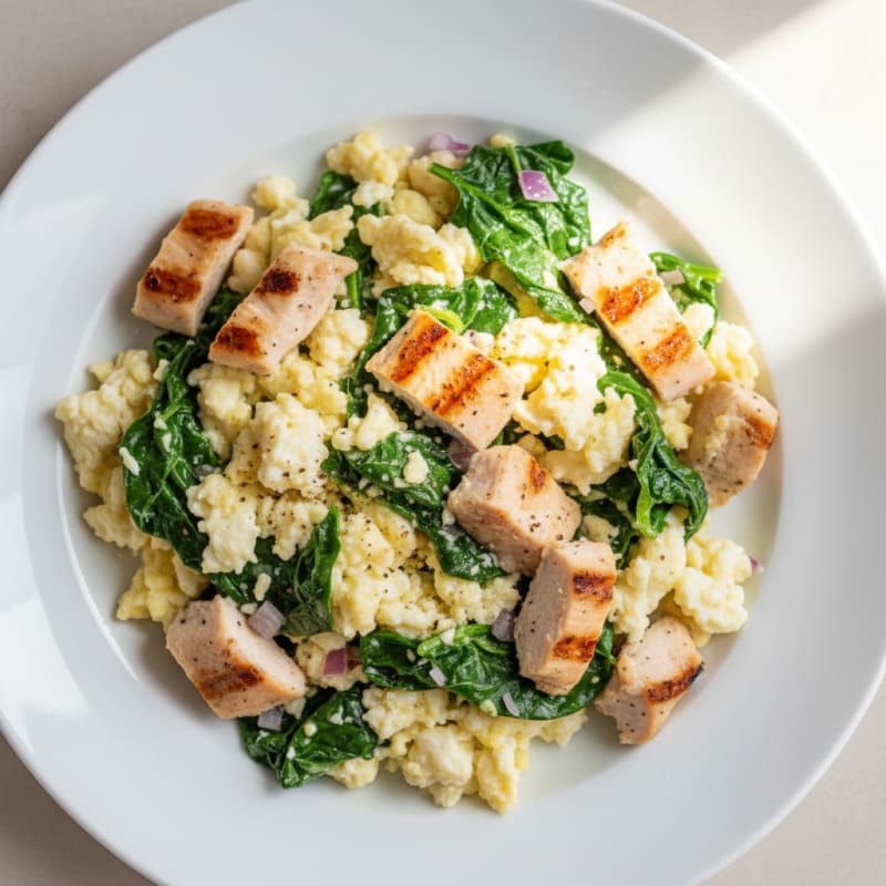 Egg White Scramble with Chicken Breast and Spinach