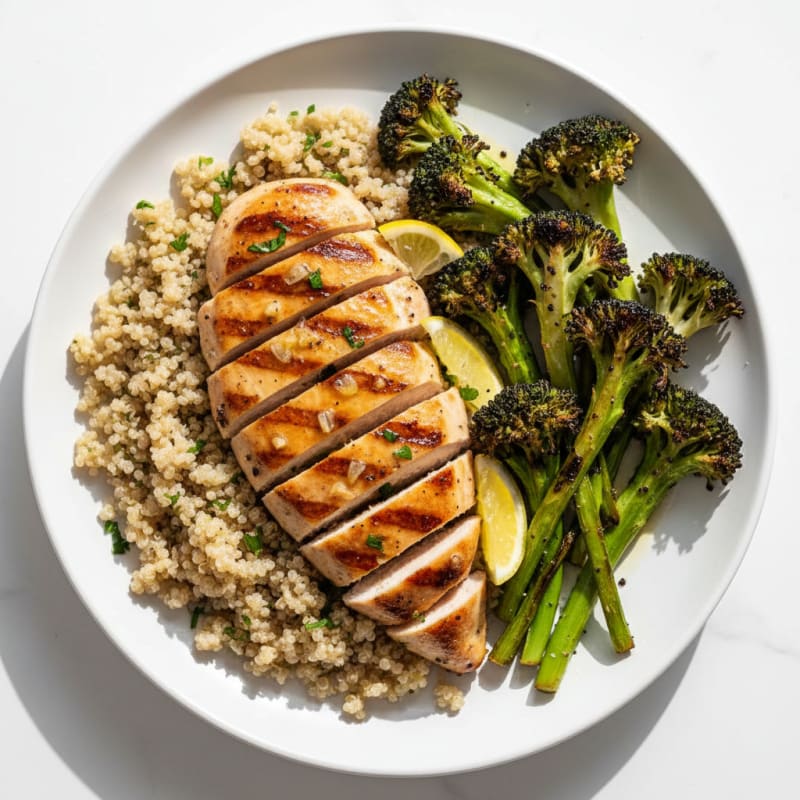 Grilled Chicken Breast with Quinoa and Roasted Broccoli