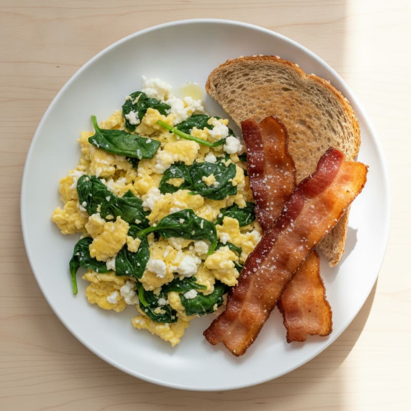 Cottage Cheese Scramble with Spinach and Turkey Bacon